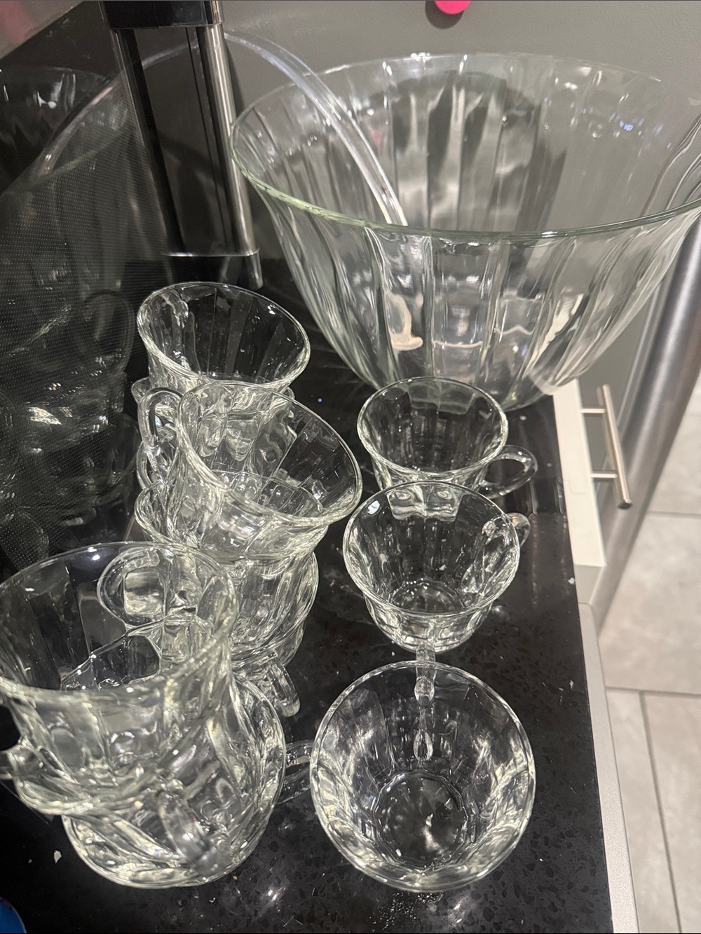 Clear Glass Punch Bowl and 12 Cups Set - Elegant Home Dining